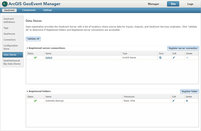 Use GeoEvent Manager to add and manage data stores Use GeoEvent Manager to add and manage data stores